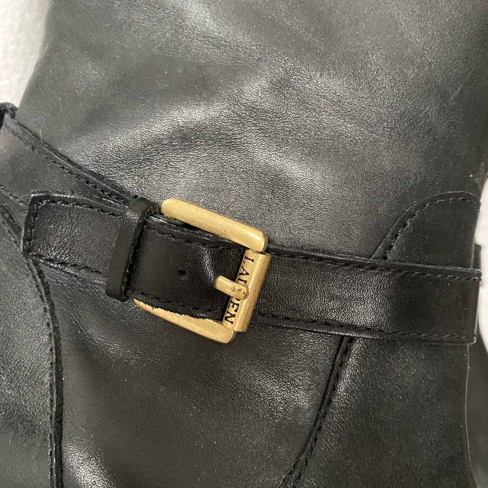 Classic Equestrian Black Leather Lauren Ralph Lauren Knee-High Riding Boots - Picture 3 of 12